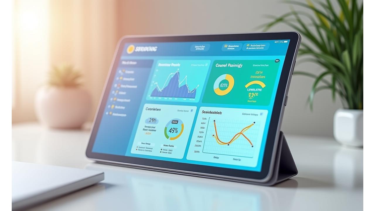 A vibrant and intuitive digital dashboard displaying progress charts, health metrics, and achievement badges, with clear visuals of user improvement over time for various wellness parameters.