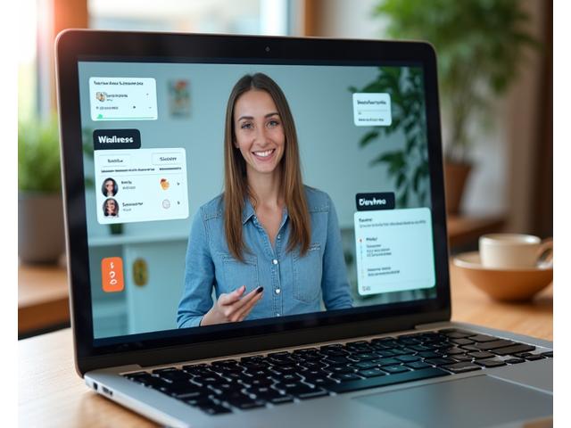 Οθόνη υπολογιστή που δείχνει ένα webinar με παράθυρα για ζωντανές ερωτήσεις, δημοσκοπήσεις και συμμετέχοντες σε breakout rooms.